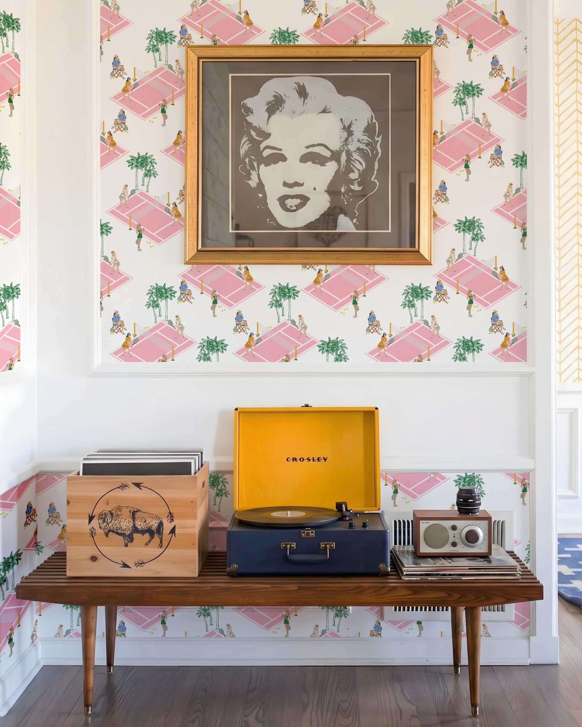 Palm Court Peel and Stick Wallpaper in pink color - pattern number KK842_Pink_KH306 - by Katie Kime in the collection