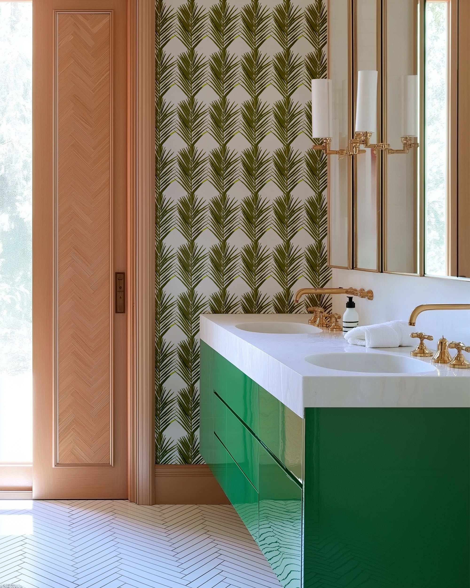 Palms Wallpaper in White color - pattern number KK17016_White_KH300 - by Katie Kime in the collection
