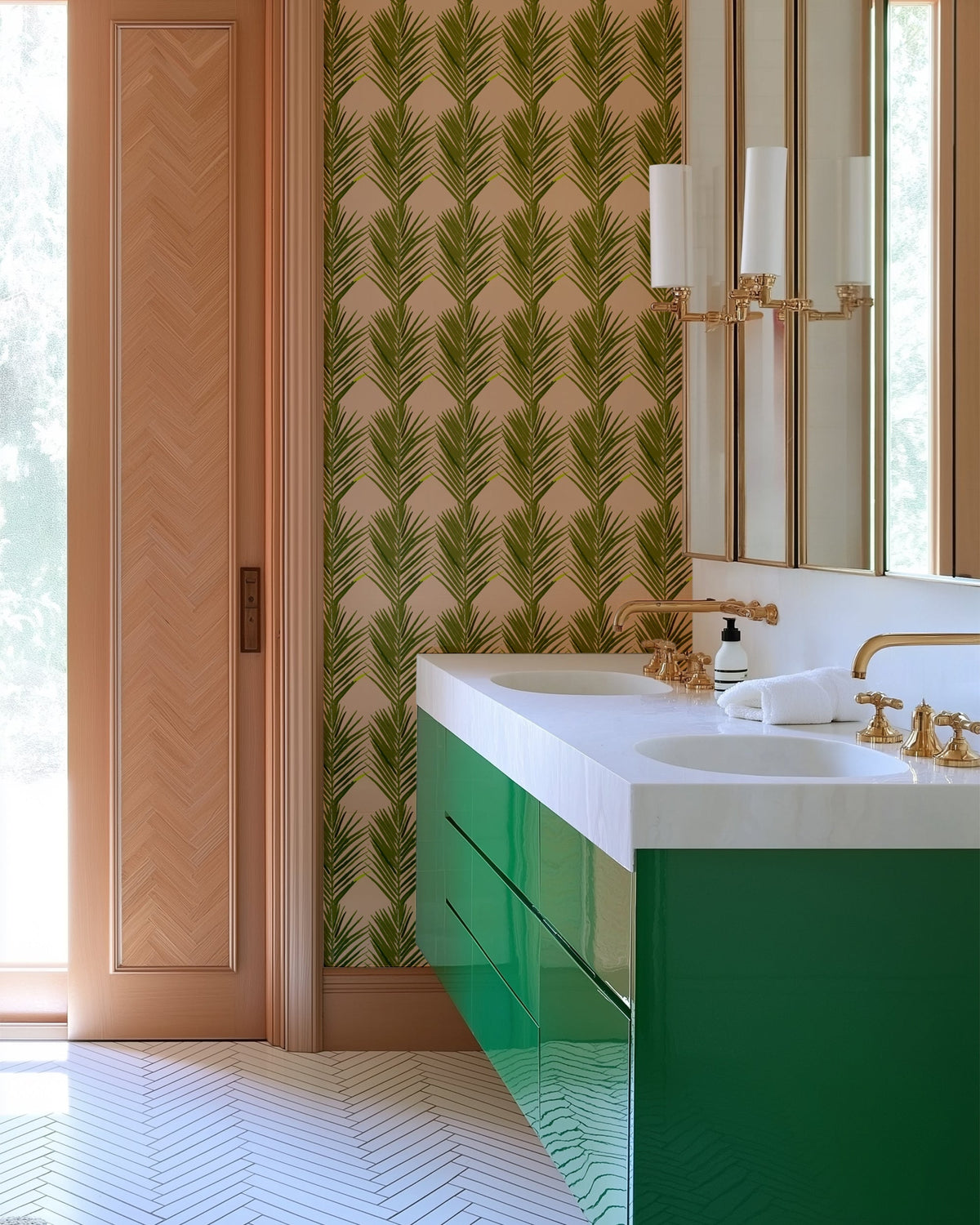 Palms Wallpaper in Coral color - pattern number KK17016_Coral_KH300 - by Katie Kime in the collection