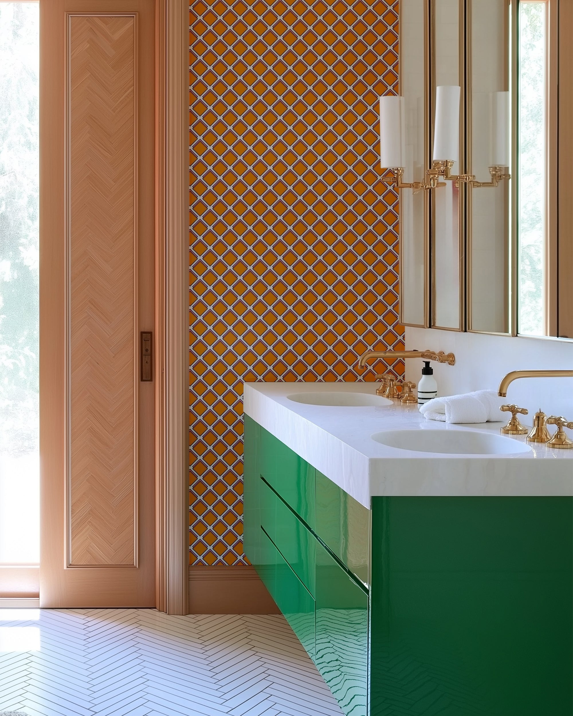 Parker Peel and Stick Wallpaper in Orange color - pattern number KK17106_Orange_KH306 - by Katie Kime in the collection