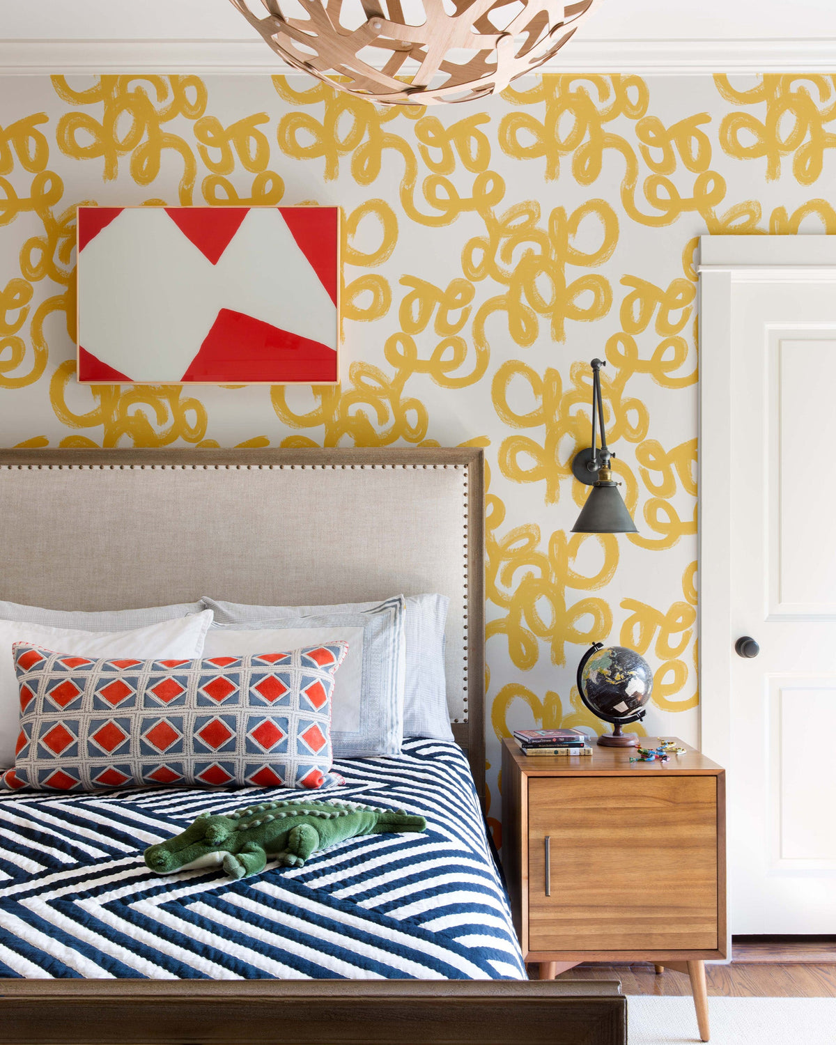 Penelope Peel and Stick Wallpaper in Yellow color - pattern number KK838_Yellow_KH306 - by Katie Kime in the collection