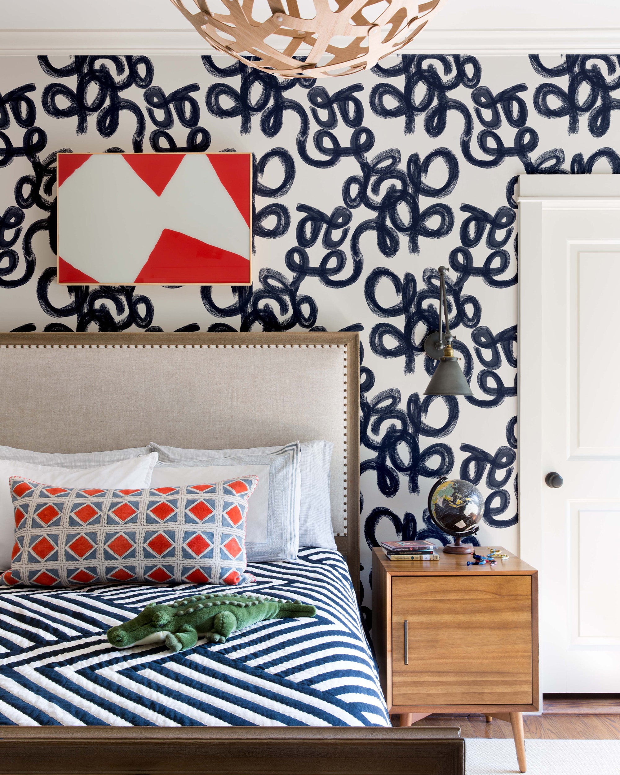 Penelope Peel and Stick Wallpaper in Navy color - pattern number KK838_Navy_KH306 - by Katie Kime in the collection
