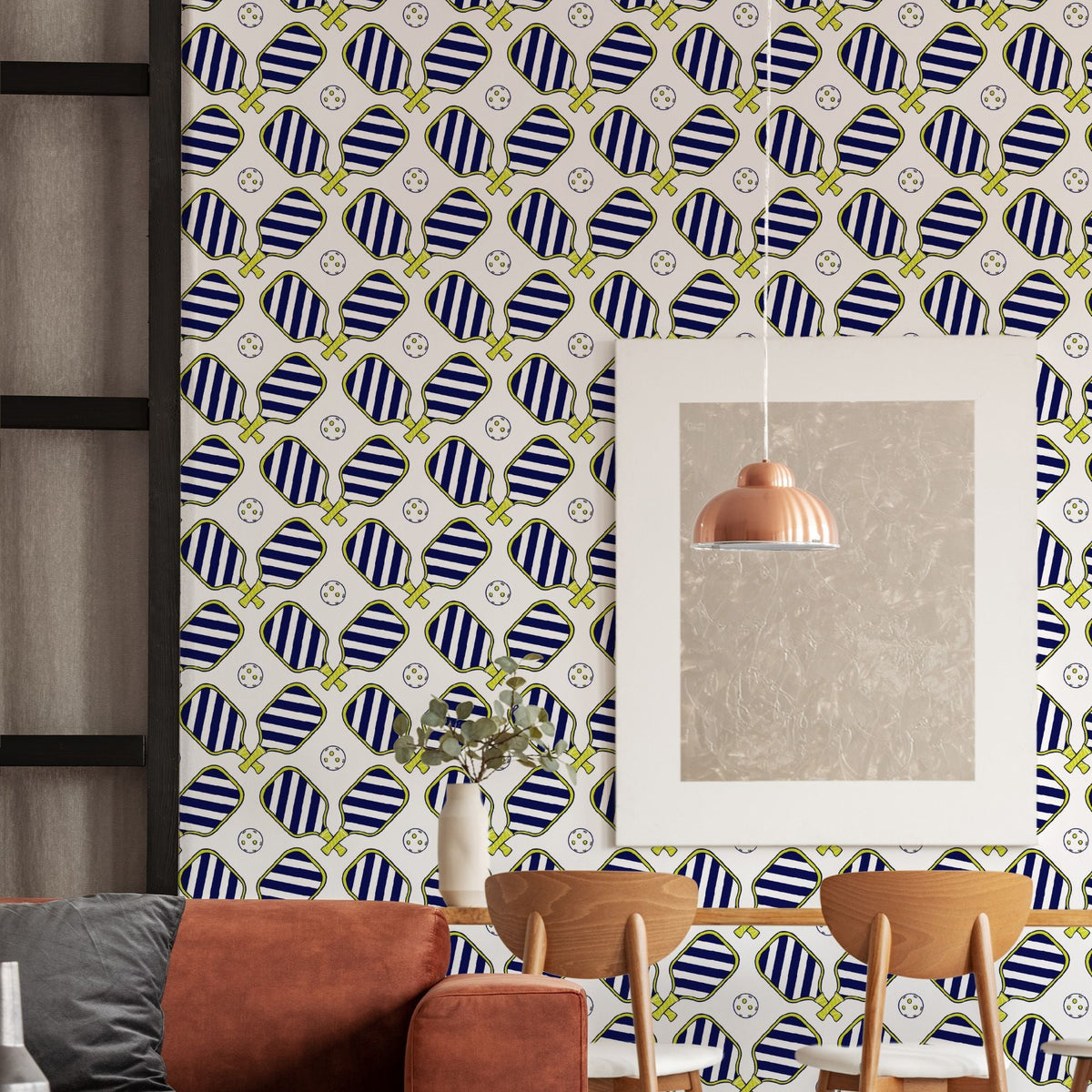 Pickleball Wallpaper in Navy color - pattern number KK750_Navy_KH300 - by Katie Kime in the collection