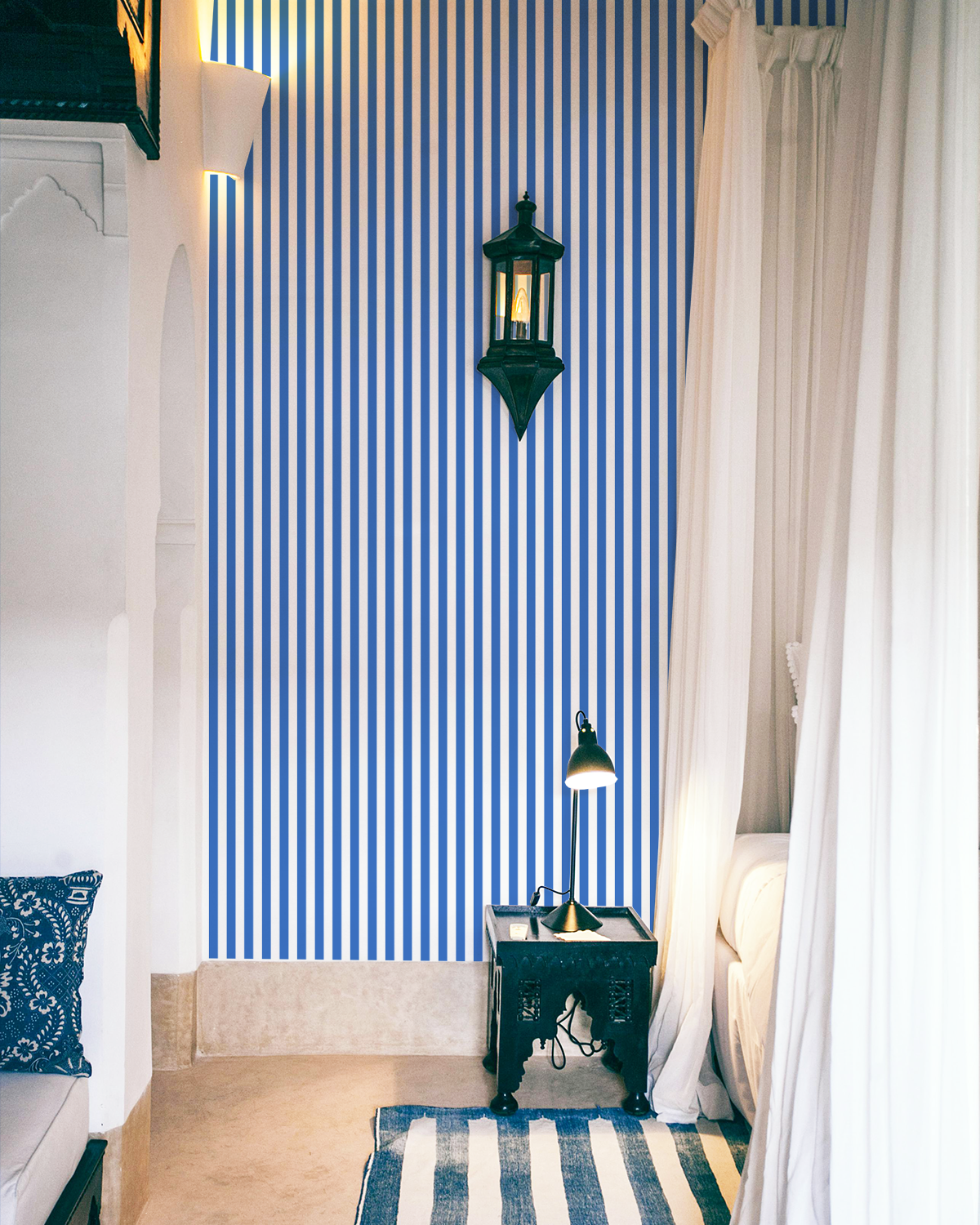 Retro Stripe Wallpaper in Blue color - pattern number KK765_Blue_KH300 - by Katie Kime in the collection