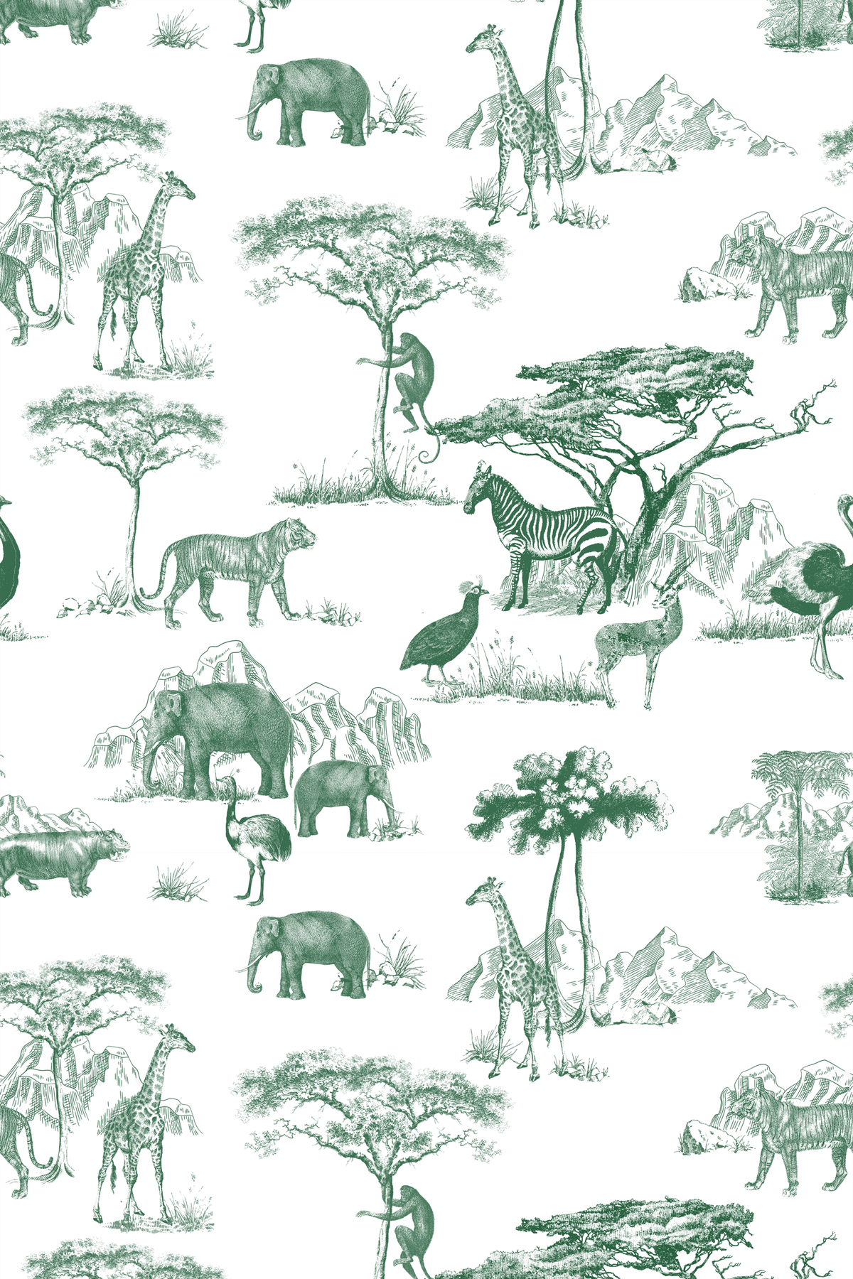 Safari Toile Wallpaper in Hunter color - pattern number KK772_Hunter_KH300 - by Katie Kime in the collection