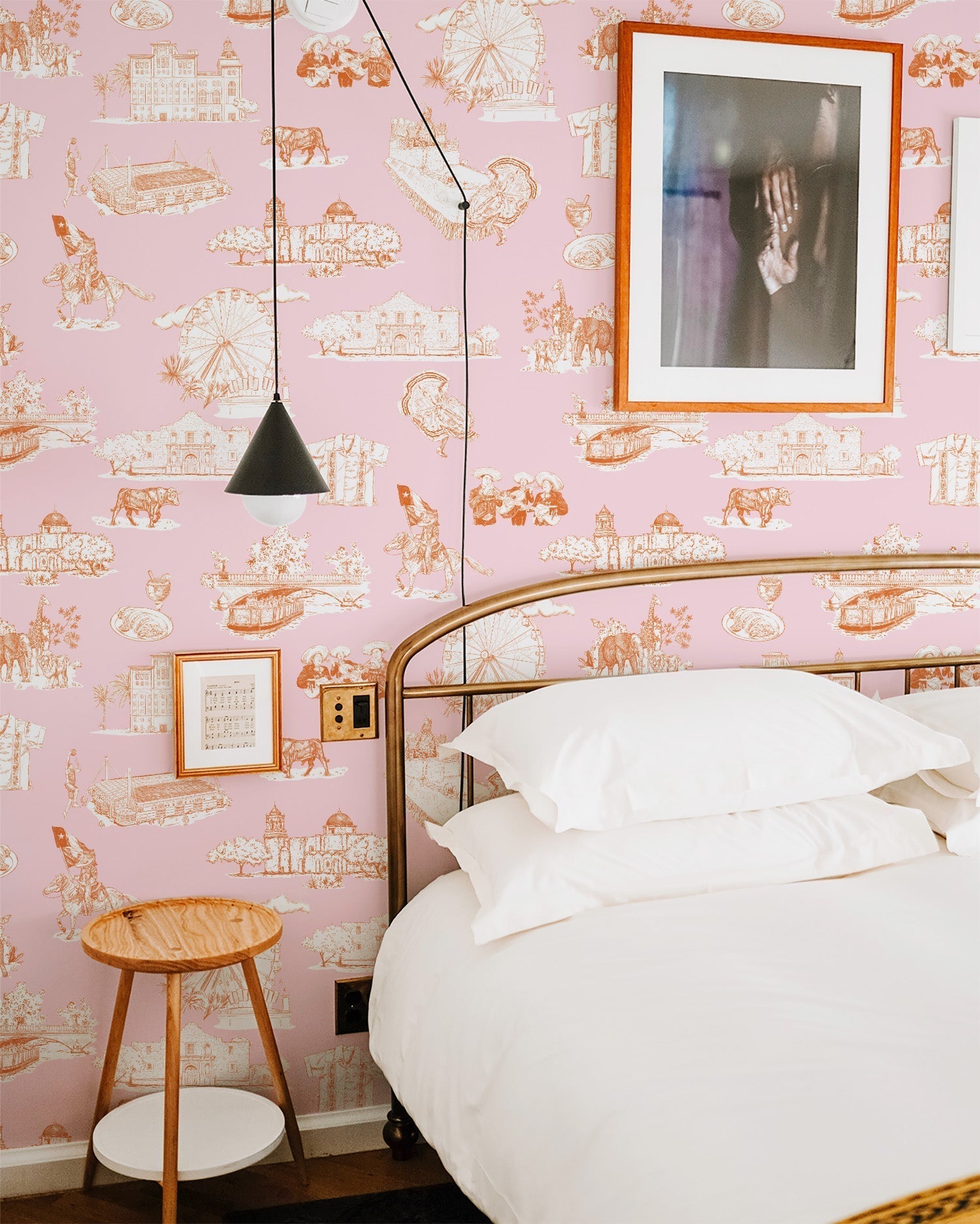 San Antonio Toile Wallpaper in pink orange color - pattern number KK780_Pink_Orange_KH300 - by Katie Kime in the collection