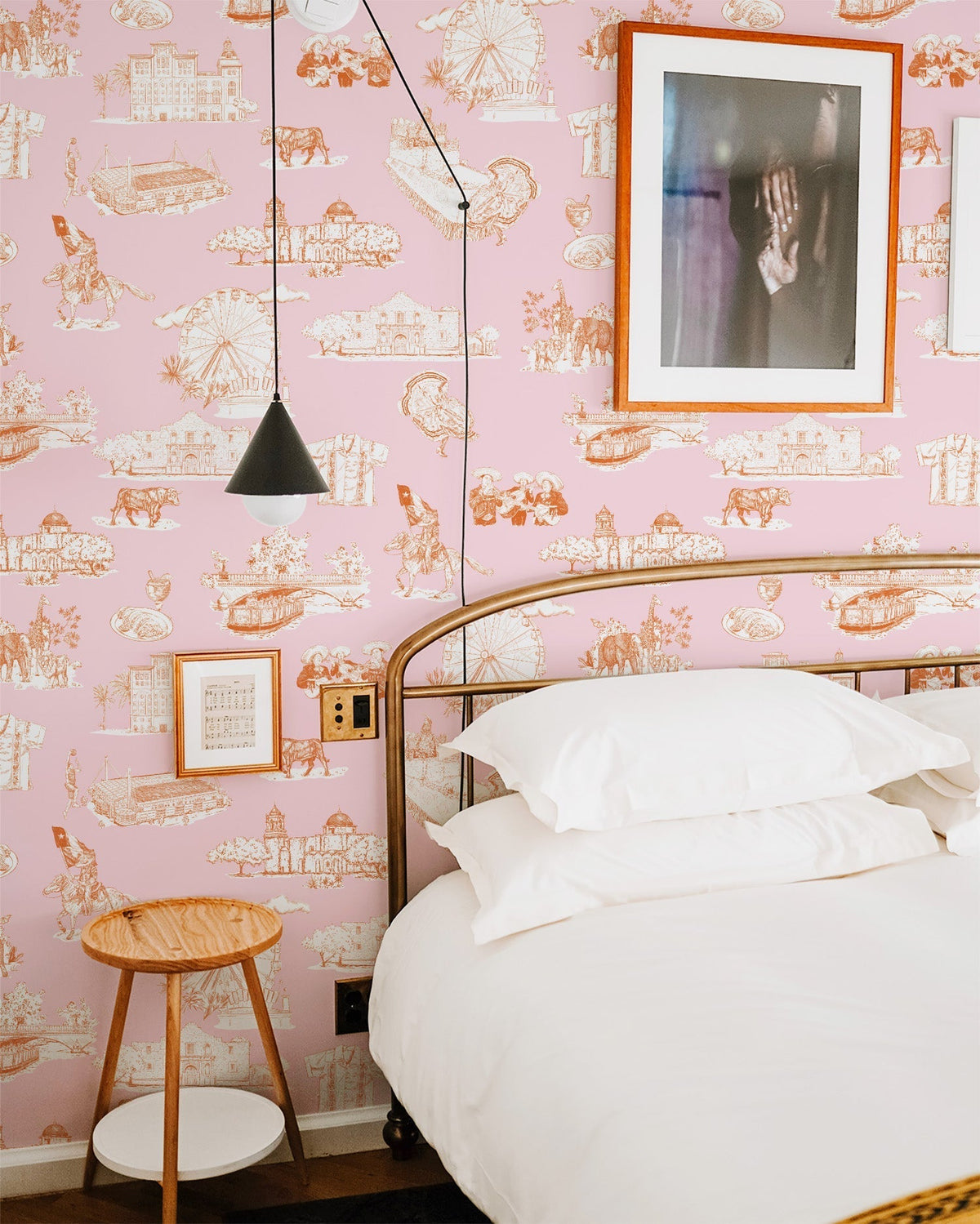 San Antonio Toile Wallpaper in Pink Orange color - pattern number KK780_Pink_Orange_KH300 - by Katie Kime in the collection