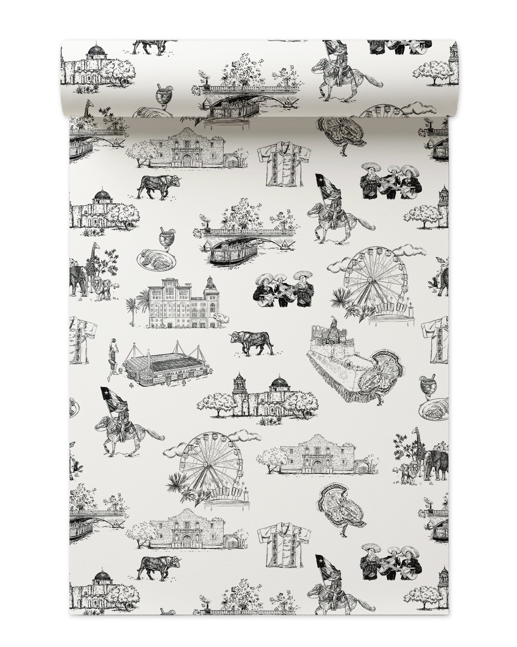 San Antonio Toile Wallpaper in Black color - pattern number KK780_Black_KH300 - by Katie Kime in the collection