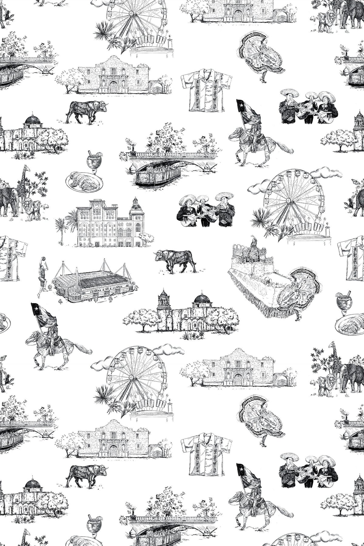 San Antonio Toile Peel and Stick Wallpaper in Black color - pattern number KK780_Black_KH306 - by Katie Kime in the collection