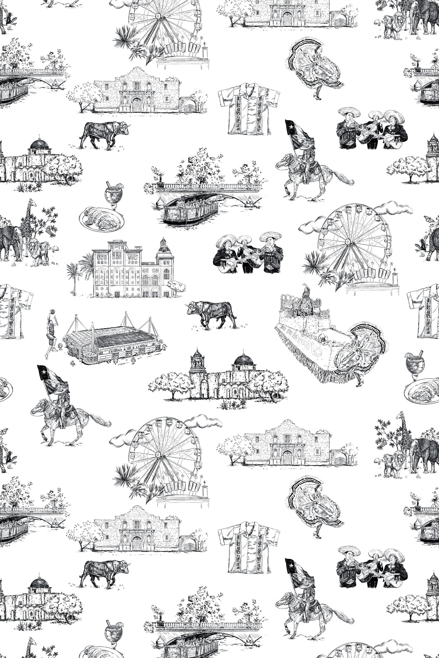 San Antonio Toile Wallpaper in Black color - pattern number KK780_Black_KH300 - by Katie Kime in the collection