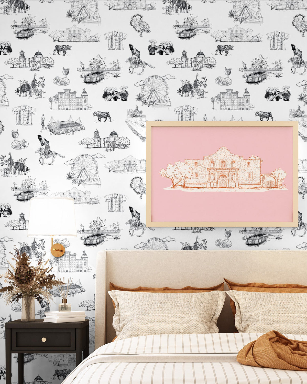 San Antonio Toile Wallpaper in Black color - pattern number KK780_Black_KH300 - by Katie Kime in the collection