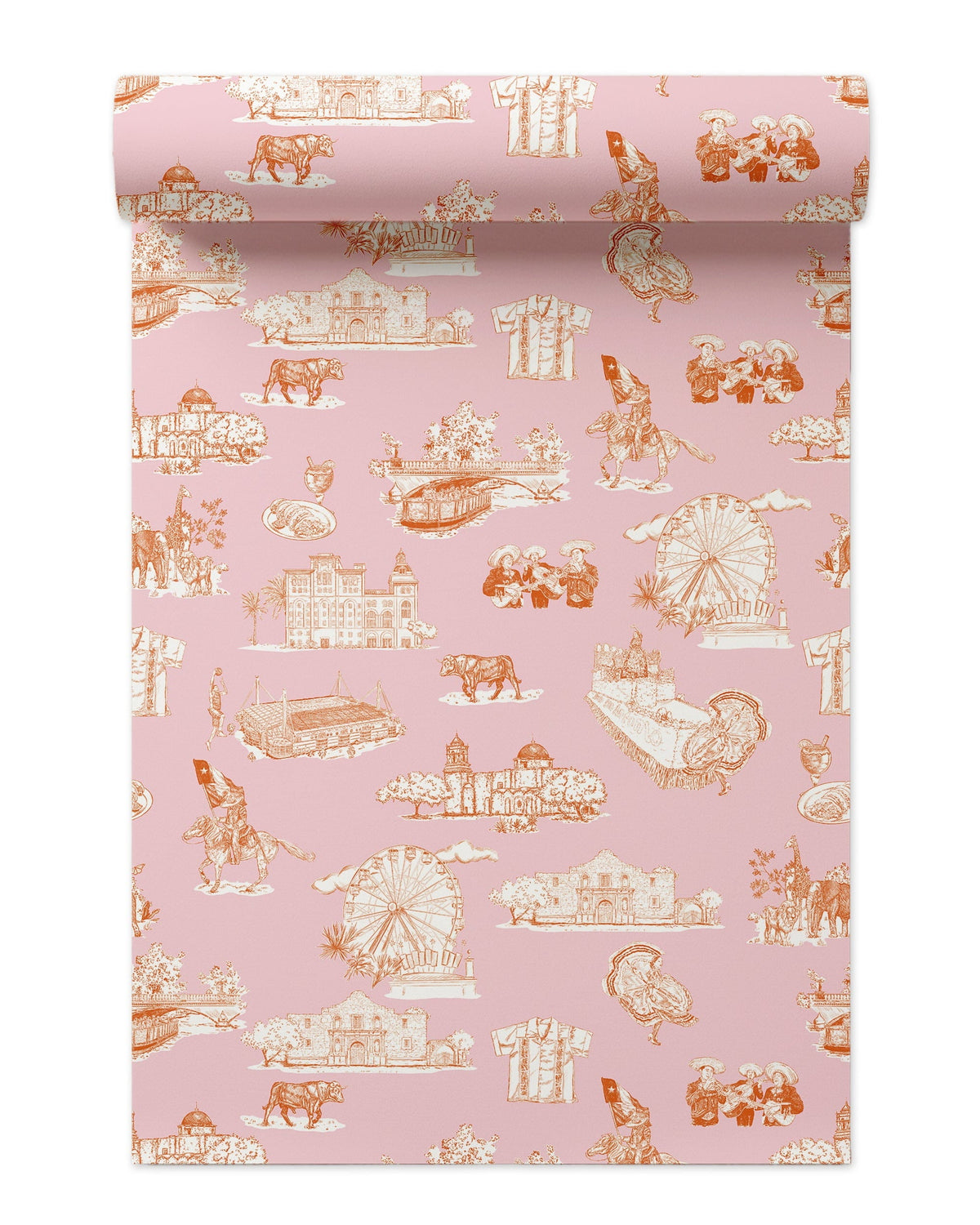 San Antonio Toile Wallpaper in Pink Orange color - pattern number KK780_Pink_Orange_KH300 - by Katie Kime in the collection