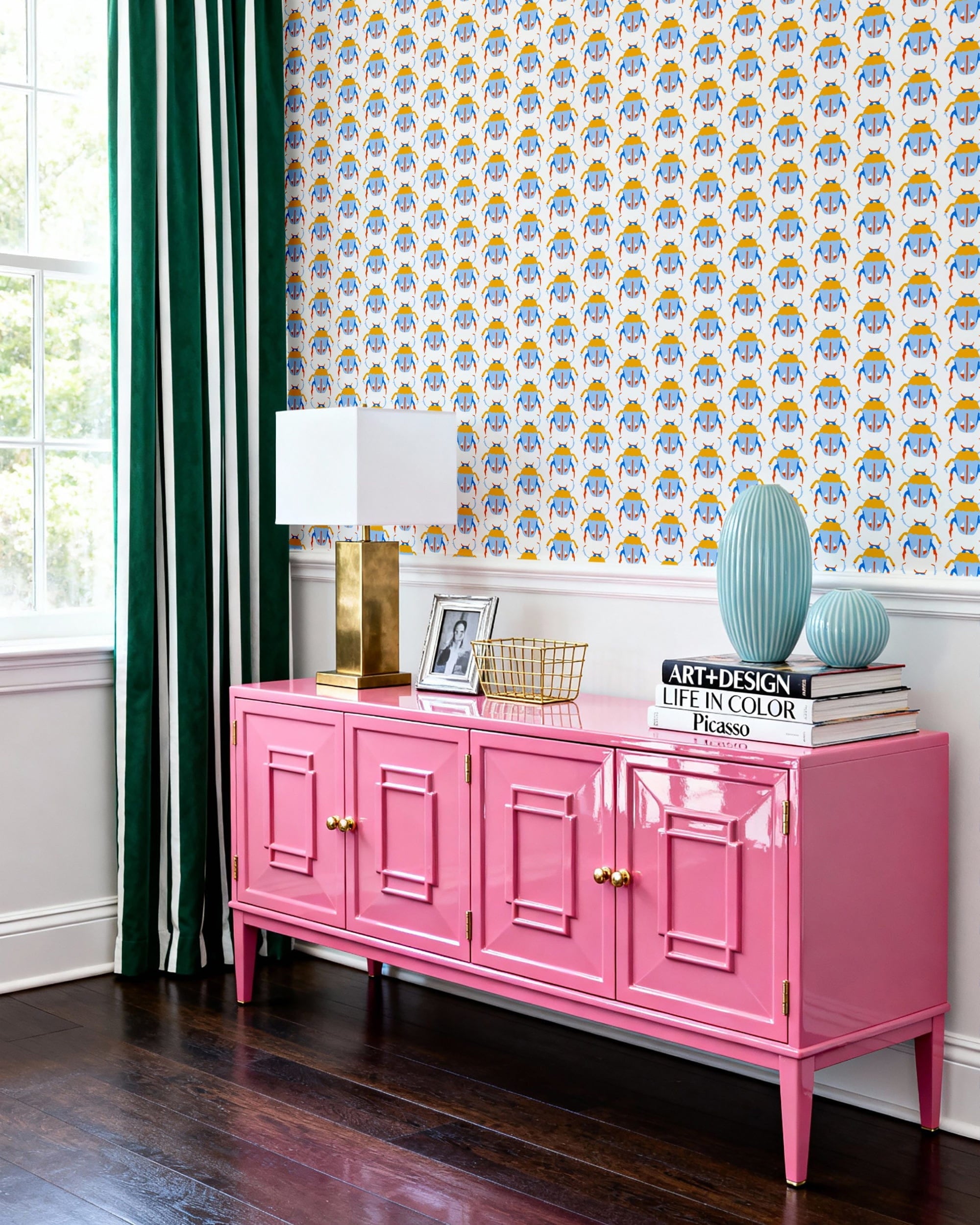 Scarab Wallpaper in Blue color - pattern number KK17048_Blue_KH300 - by Katie Kime in the collection