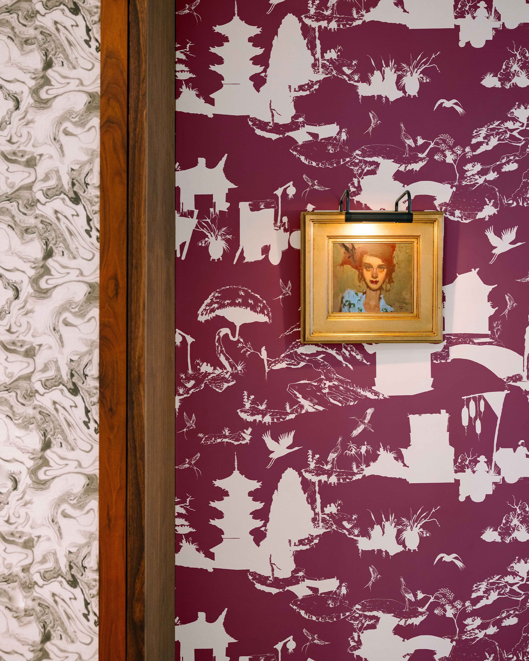 Shangri La Wallpaper in Maroon color - pattern number KK17119_Maroon_KH300 - by Katie Kime in the collection