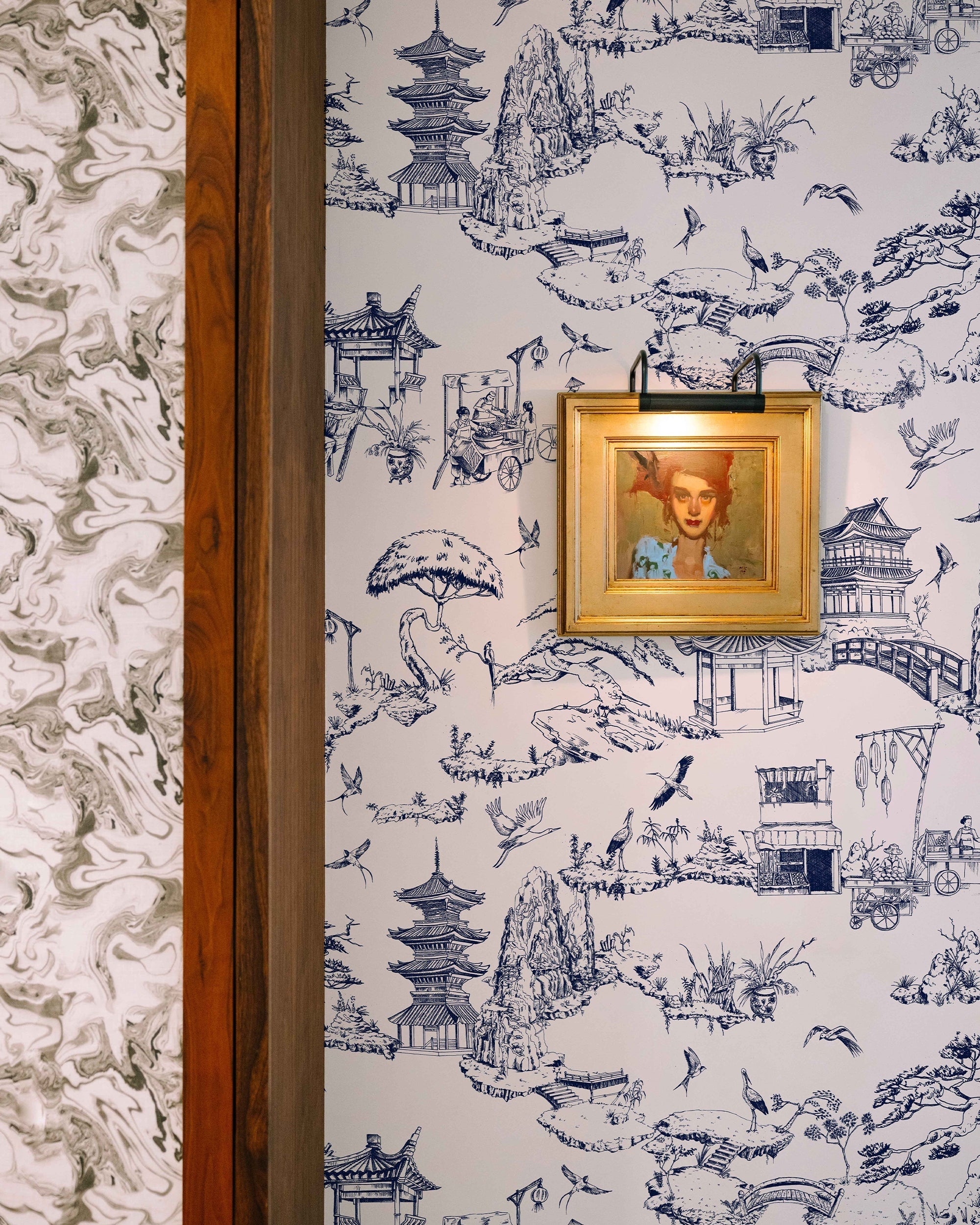 Shangri La Wallpaper in Navy color - pattern number KK17119_Navy_KH300 - by Katie Kime in the collection