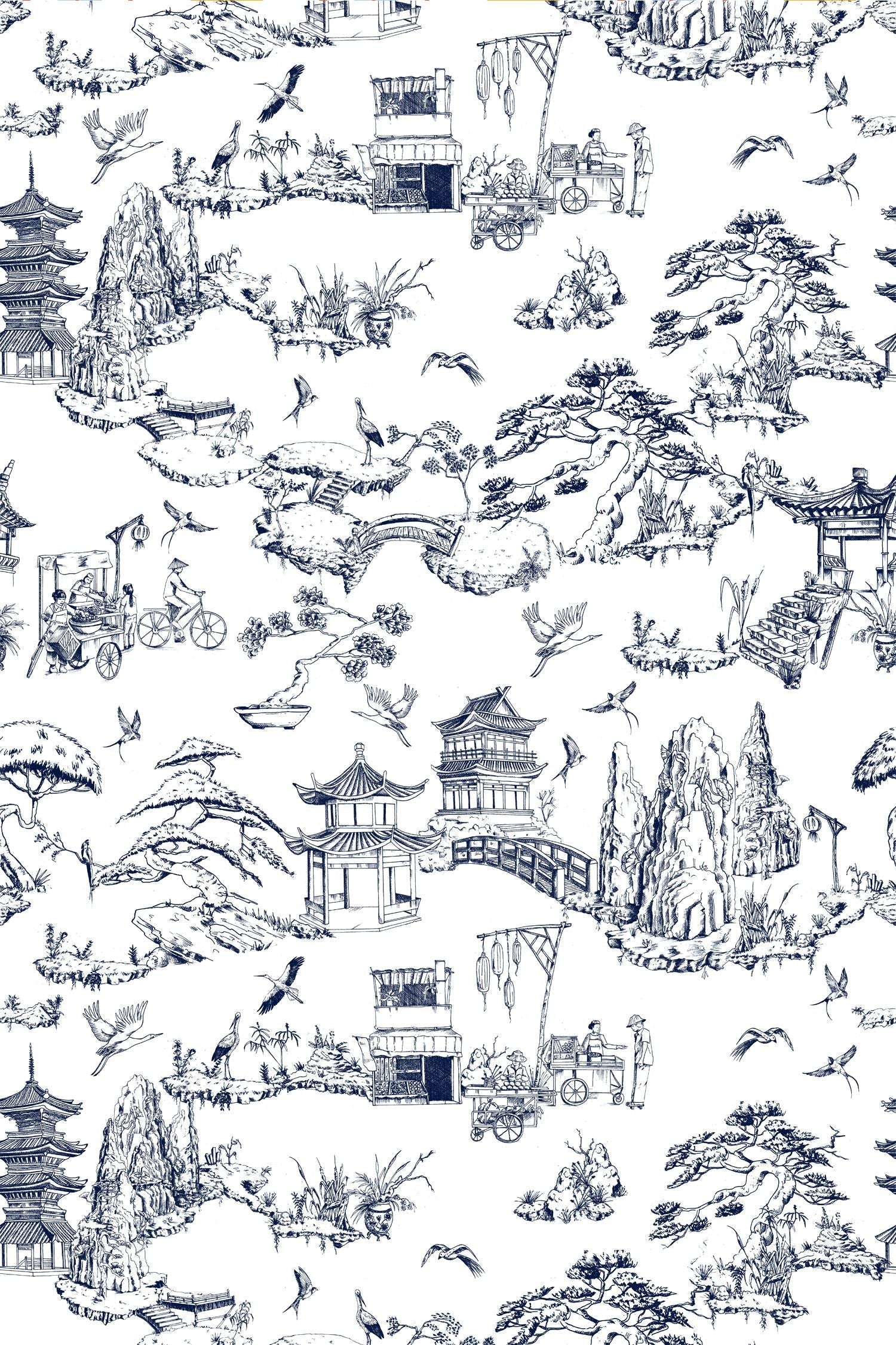 Shangri La Wallpaper in Navy color - pattern number KK17119_Navy_KH300 - by Katie Kime in the collection