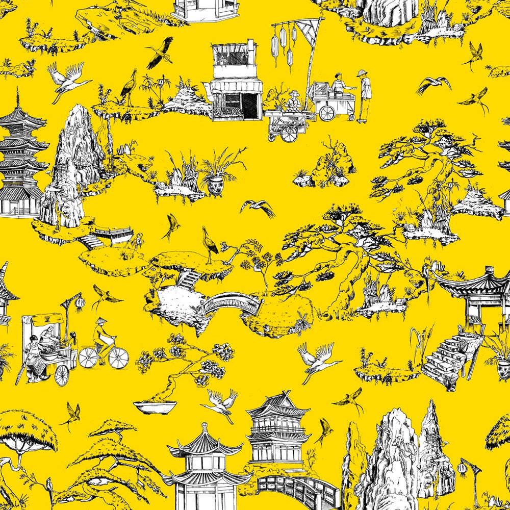 Shangri La Wallpaper in Yellow color - pattern number KK17119_Yellow_KH300 - by Katie Kime in the collection