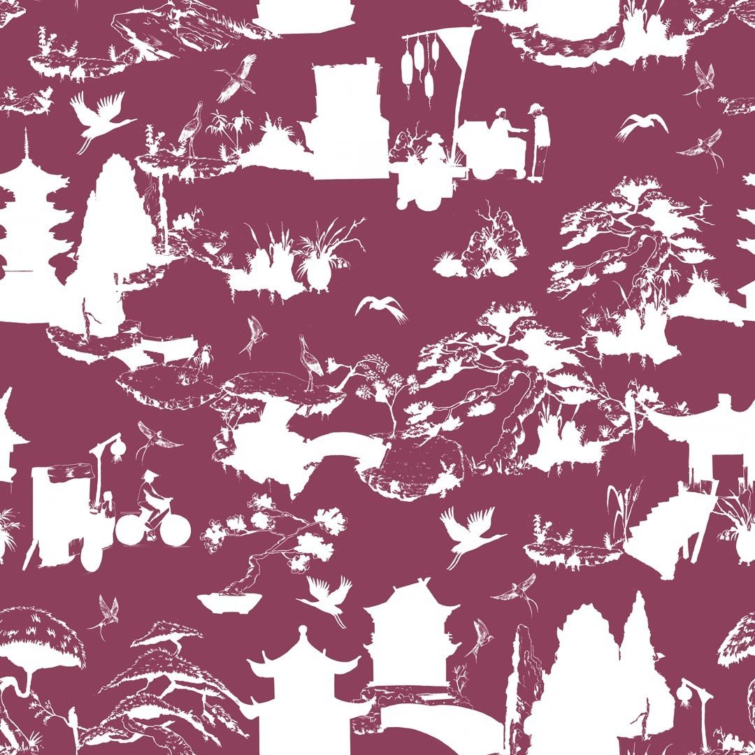 Shangri La Wallpaper in Maroon color - pattern number KK17119_Maroon_KH300 - by Katie Kime in the collection