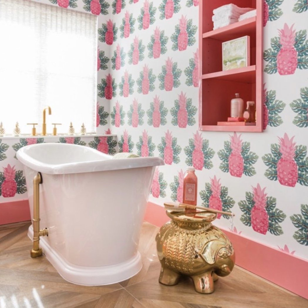 Spring Pineapples Peel and Stick Wallpaper in Pink color - pattern number KK17019_KH306 - by Katie Kime in the collection