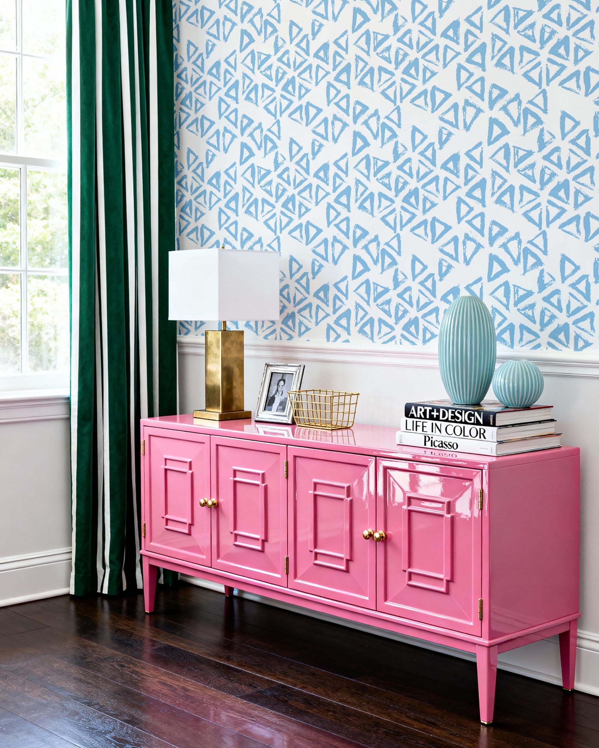 Stamped Wallpaper in Blue color - pattern number KK718_Blue_KH300 - by Katie Kime in the collection