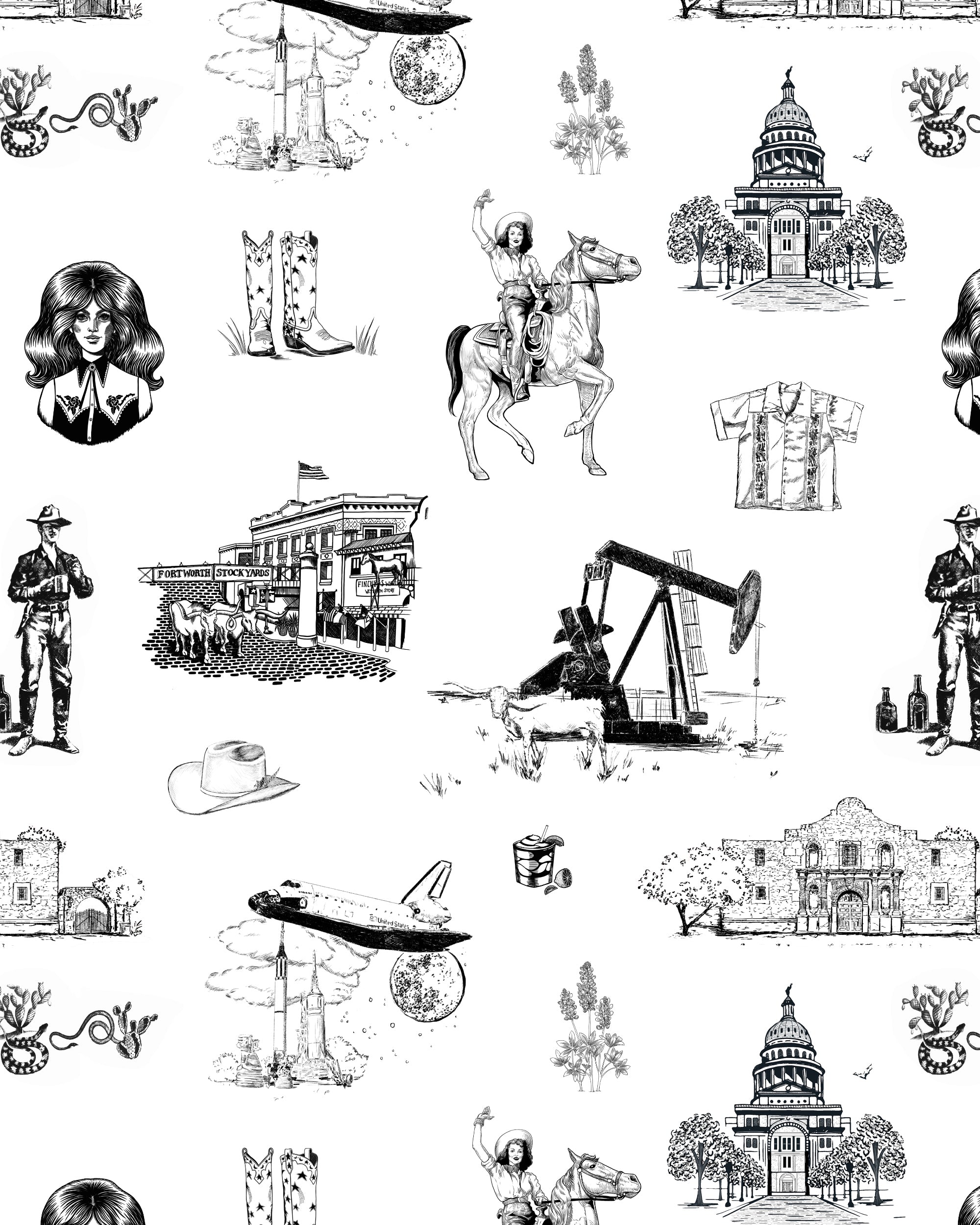 Texas Toile Wallpaper in pink brown color - pattern number KK824_Black_KH300 - by Katie Kime in the collection