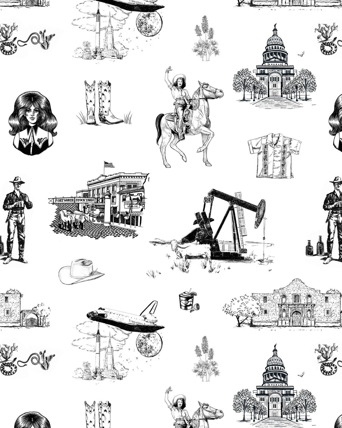 Texas Toile Wallpaper in Black color - pattern number KK824_Black_KH300 - by Katie Kime in the collection