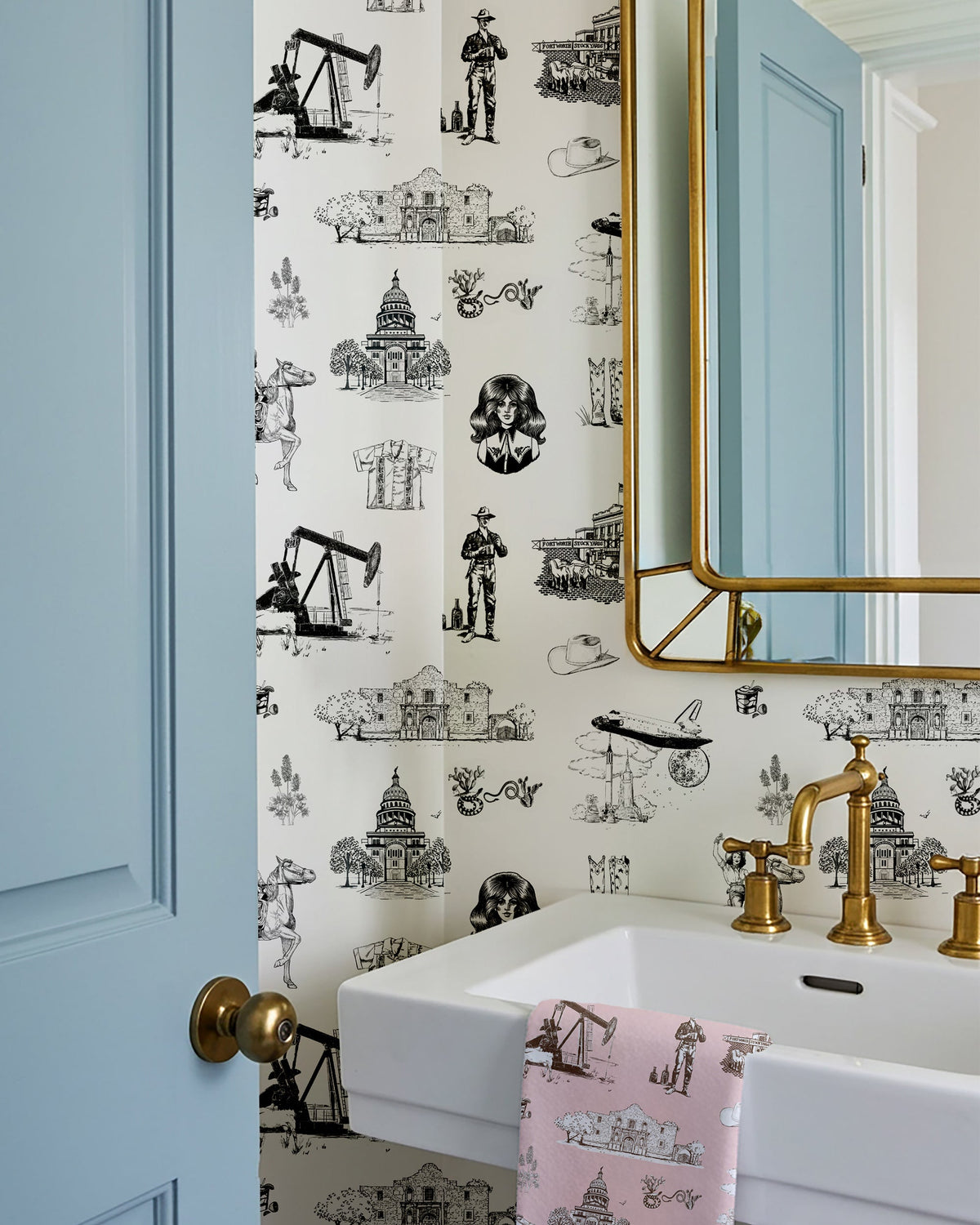 Texas Toile Wallpaper in Black color - pattern number KK824_Black_KH300 - by Katie Kime in the collection