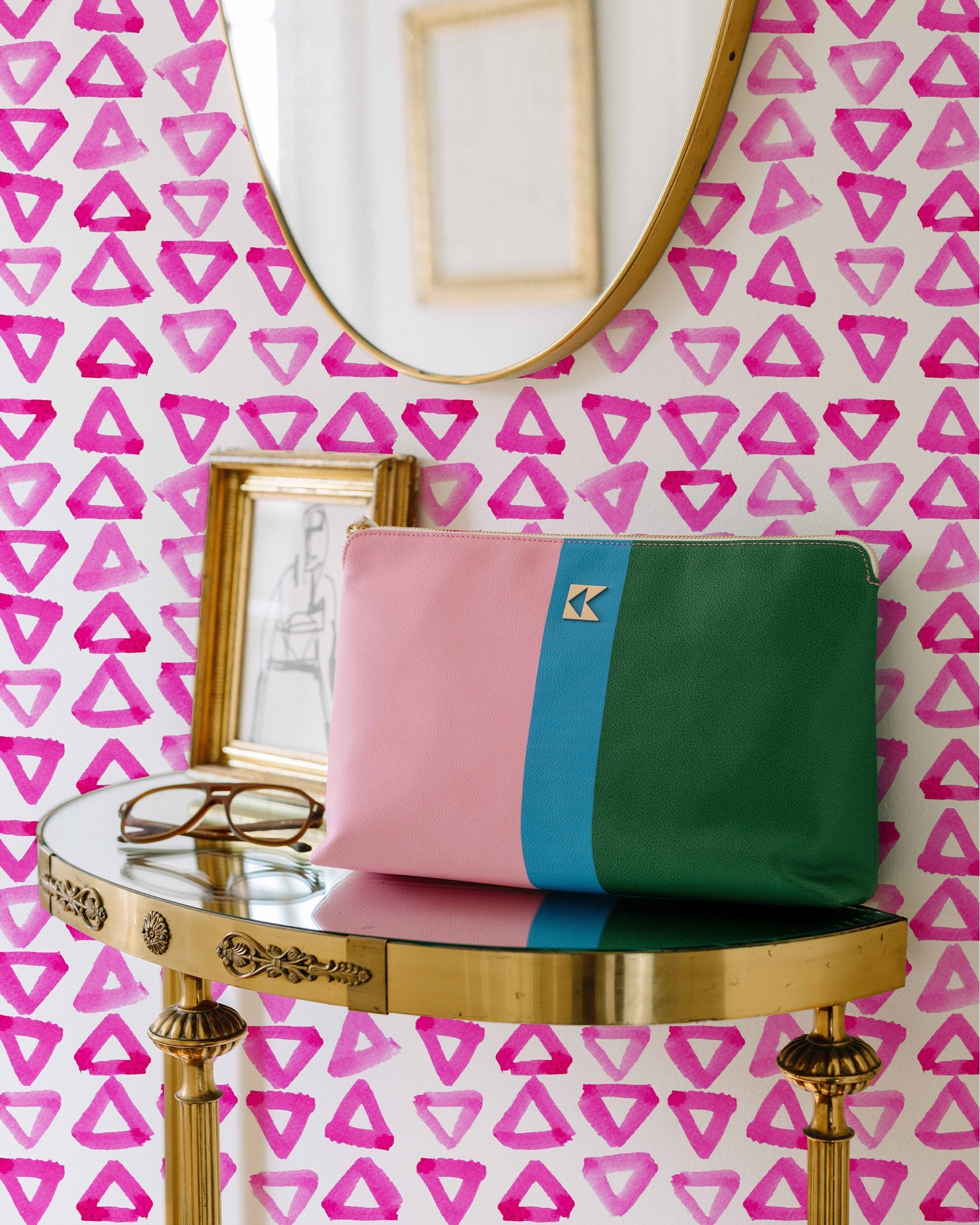 Pink Triangles Wallpaper in Pink color - pattern number KK17055_Pink_KH300 - by Katie Kime in the collection