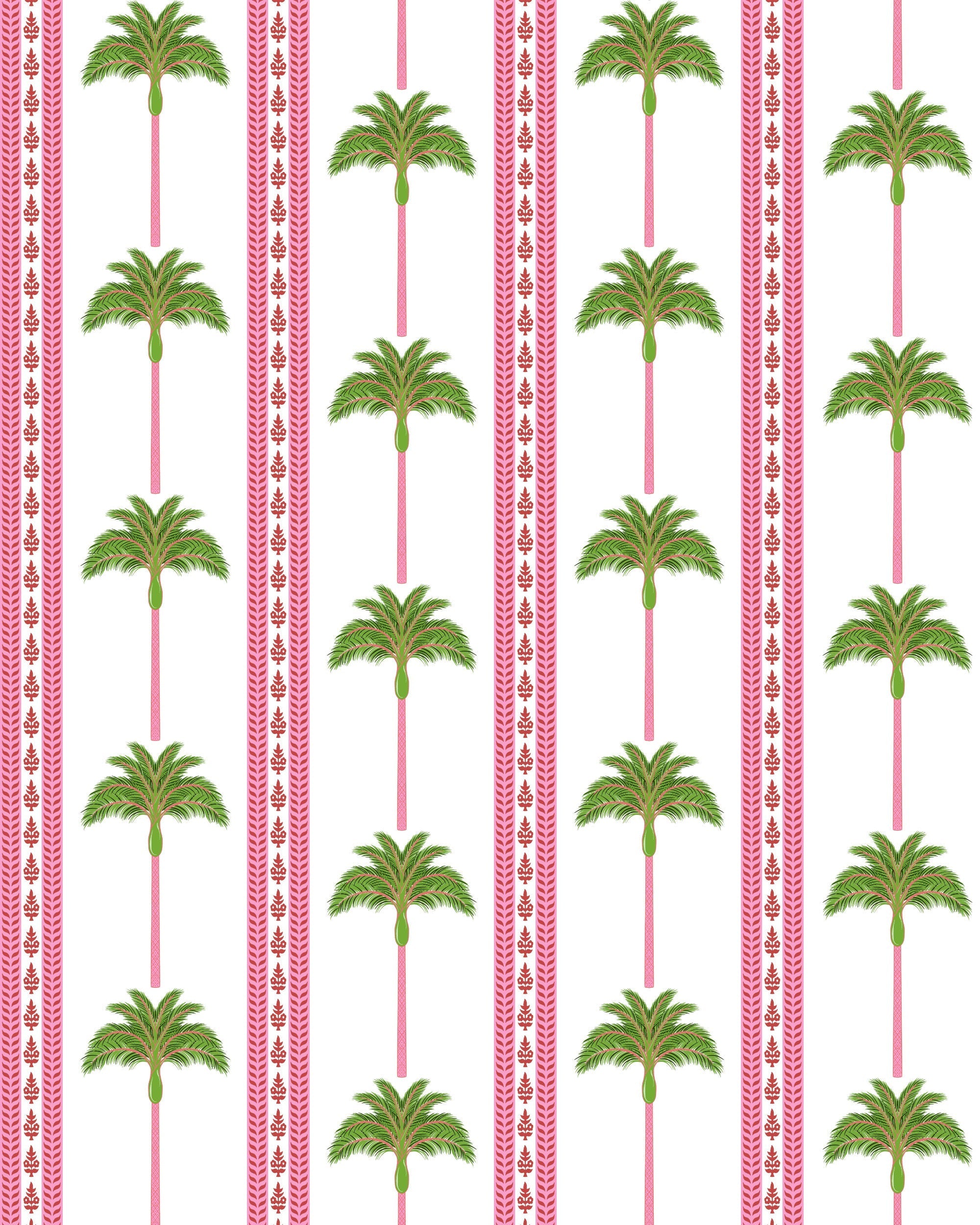 Tropical Palm Peel and Stick Wallpaper in pink green color - pattern number KK814_Pink_Green_KH306 - by Katie Kime in the collection