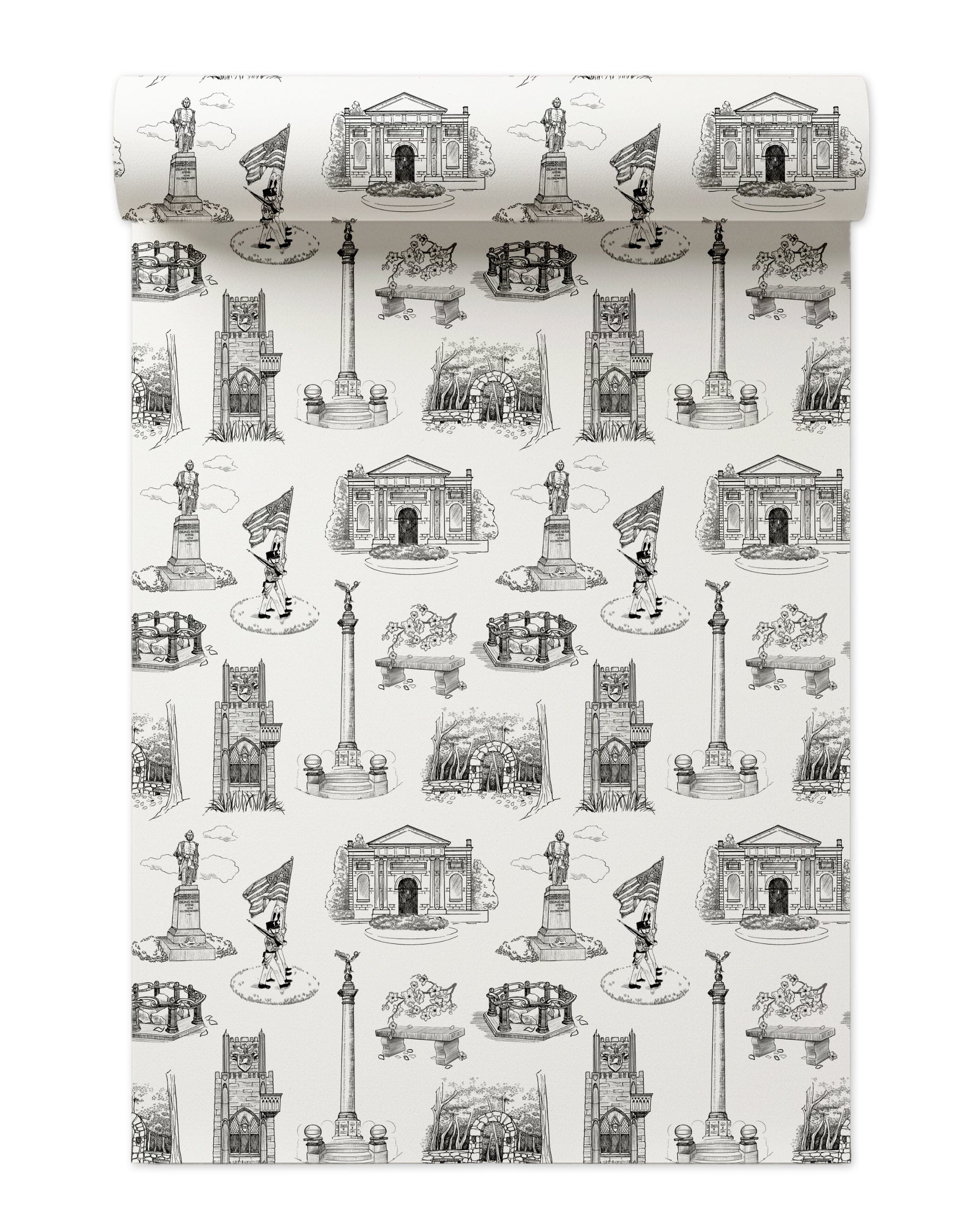 West Point Toile Wallpaper in Black color - pattern number KK704_Black_KH300 - by Katie Kime in the collection
