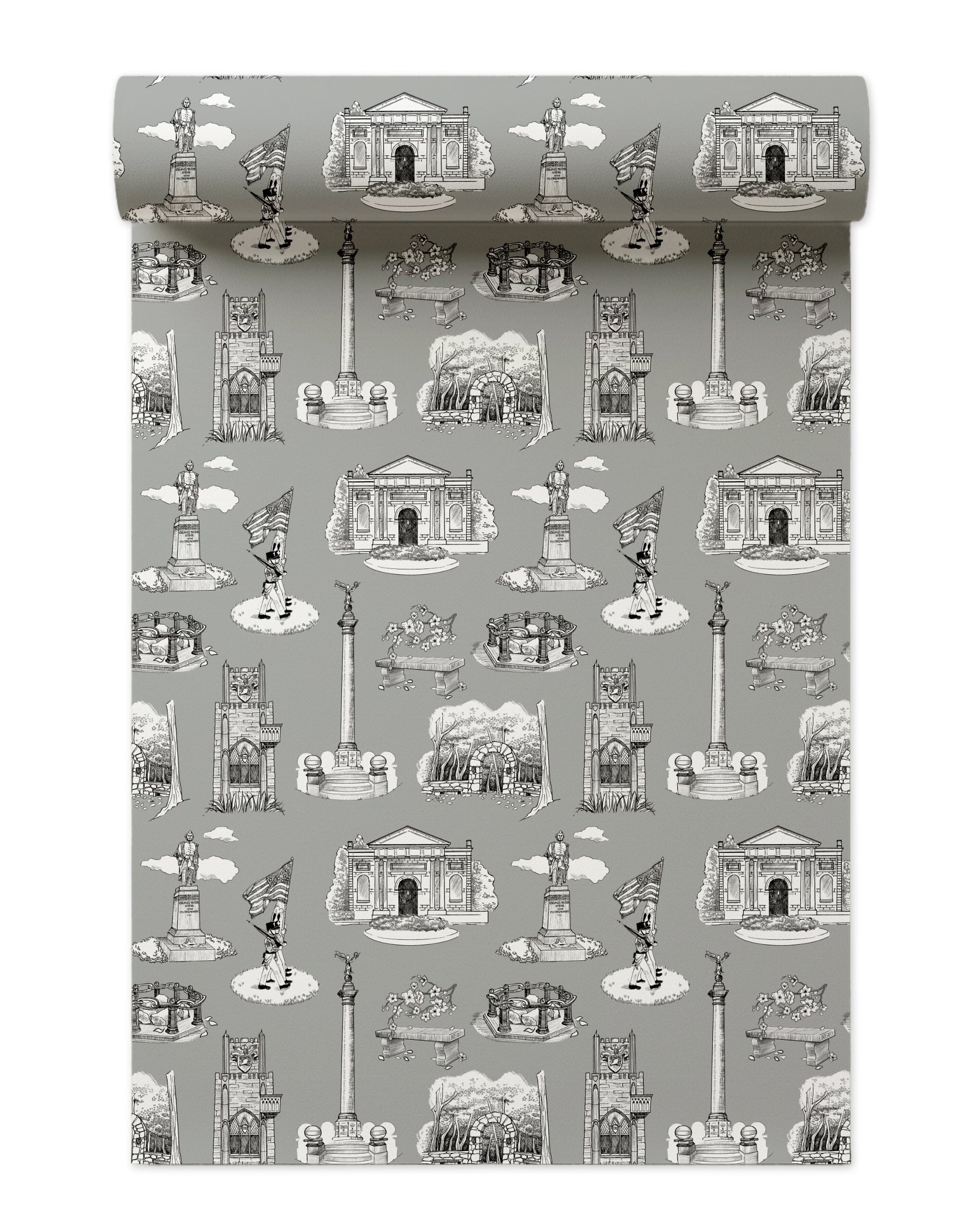 West Point Toile Wallpaper in Grey color - pattern number KK704_Grey_KH300 - by Katie Kime in the collection