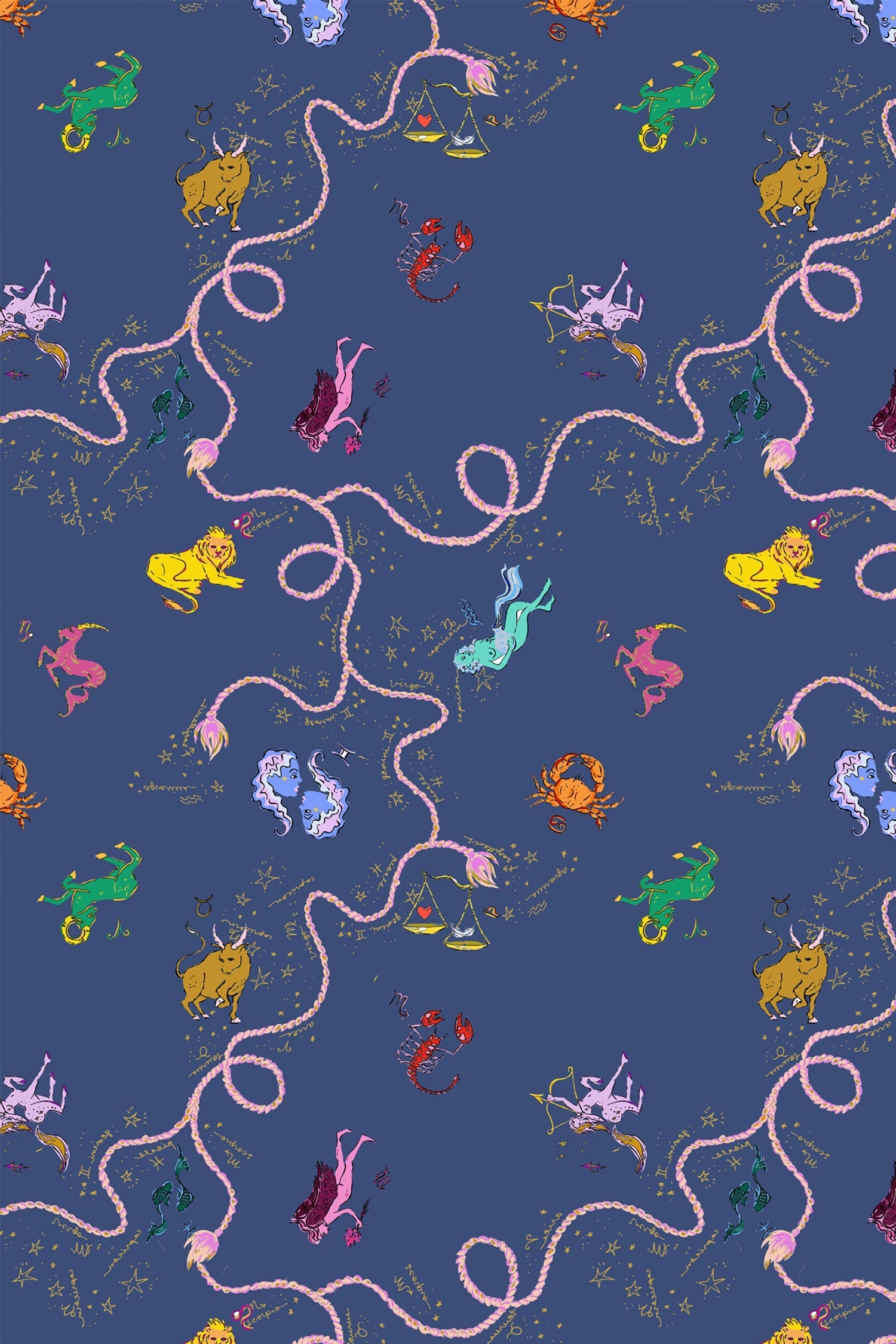 Zodiac Wallpaper in Navy color - pattern number KK787_Navy_KH300 - by Katie Kime in the collection