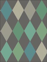 Punchinello Teal On Charcoal Wallpaper 1032007 by Cole and Son Wallpaper for sale at Wallpapers To Go