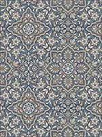 Floral Tile Blue Metallic Gold Navy Wallpaper FH37542 by Patton Norwall Wallpaper for sale at Wallpapers To Go
