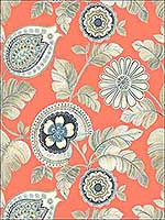 Calypso Paisley Leaf Coral Aloe Wallpaper RY31206 by Seabrook Wallpaper for sale at Wallpapers To Go