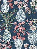 Harper Teal Floral Vase Wallpaper WTG-254388 by A Street Prints Wallpaper for sale at Wallpapers To Go
