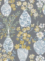 Harper Grey Floral Vase Wallpaper WTG-254390 by A Street Prints Wallpaper for sale at Wallpapers To Go