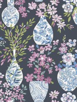 Harper Charcoal Floral Vase Wallpaper WTG-254391 by A Street Prints Wallpaper for sale at Wallpapers To Go