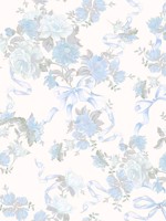 Cabbage Rose Bow Blue Ribbons and Roses Wallpaper WTG-257428 by A Street Prints Wallpaper for sale at Wallpapers To Go