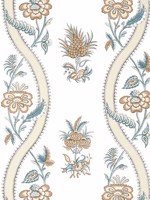 Ribbon Floral Beige and Spa Blue Wallpaper WTG-260300 by Thibaut Wallpaper for sale at Wallpapers To Go