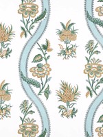 Ribbon Floral Seaglass and Gold Fabric WTG-260416 by Thibaut Fabrics for sale at Wallpapers To Go