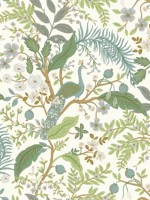 Peacock Garden White Peel and Stick Wallpaper WTG-261720 by Rifle Paper Co Wallpaper for sale at Wallpapers To Go