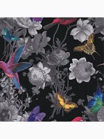 Jardin Black Floral Birds Wallpaper WTG-262685 by Graham and Brown Wallpaper for sale at Wallpapers To Go