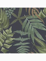 Midsummer Fern Navy Green Tropical Leaves Wallpaper WTG-262733 by Graham and Brown Wallpaper for sale at Wallpapers To Go
