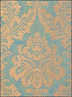 Argentina Damask Metallic Gold on Blue Wallpaper T6870 by Thibaut Wallpaper for sale at Wallpapers To Go