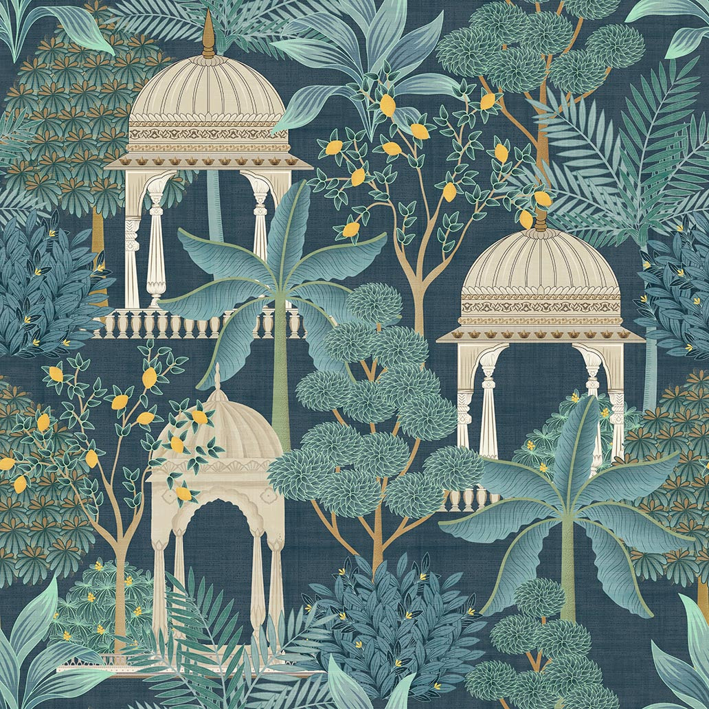 Exotic Pavilion Wallpaper in Navy color - pattern number 100014EH - by Seabrook in the Heritage Tales collection