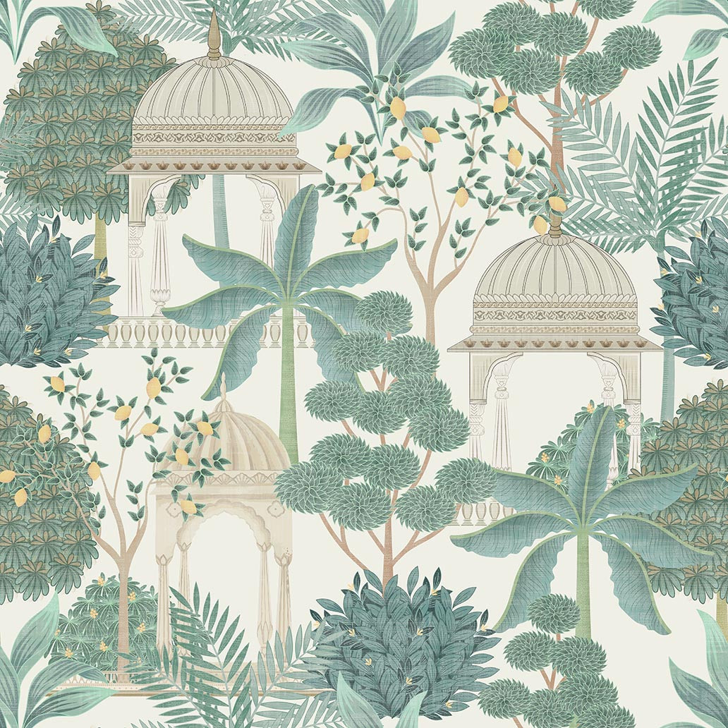 Exotic Pavilion Wallpaper in Parchment/Green color - pattern number 100015EH - by Seabrook in the Heritage Tales collection
