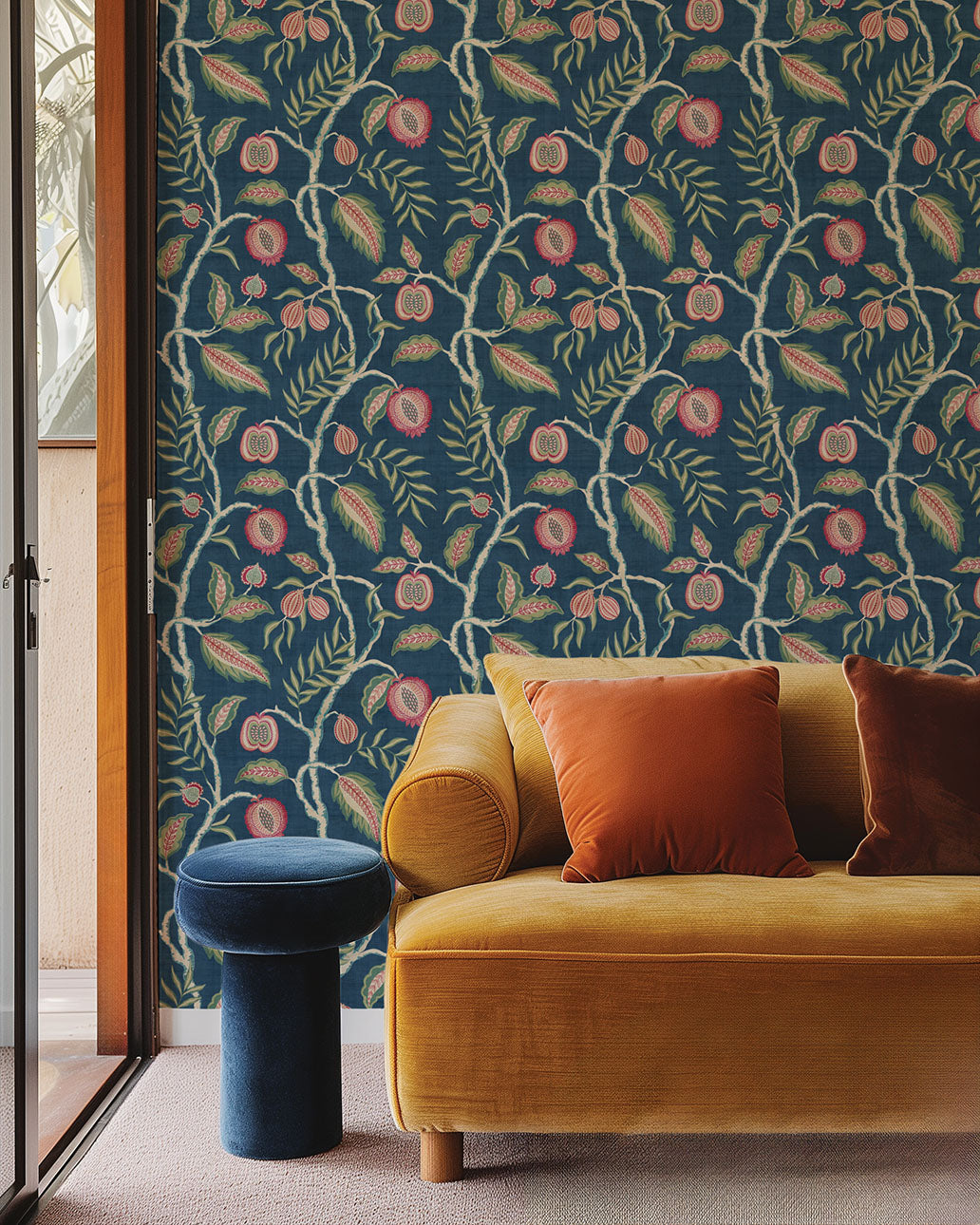 Fruits of Paradise Wallpaper in Navy color - pattern number 100022EH - by Seabrook in the Heritage Tales collection