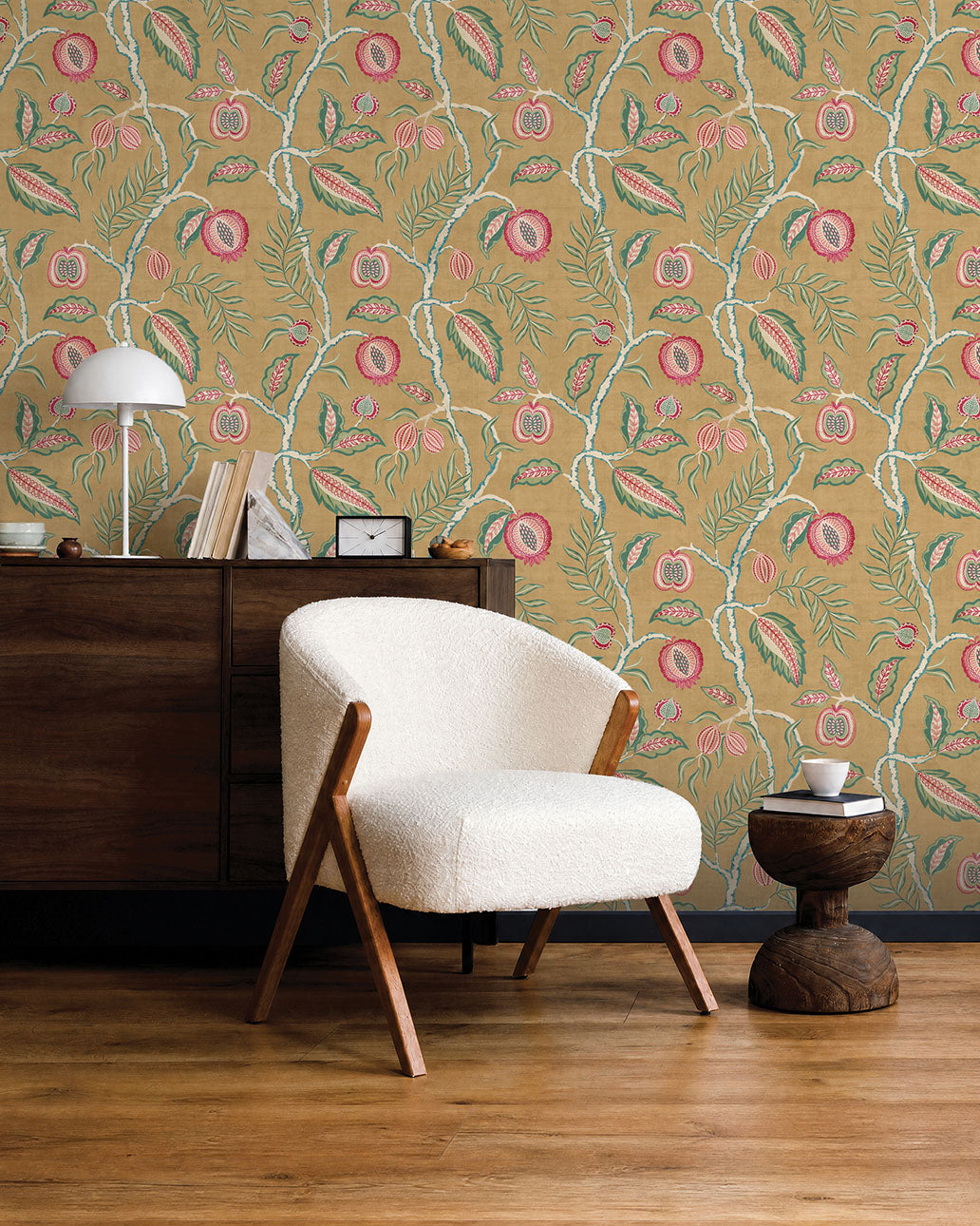 Fruits of Paradise Wallpaper in Ochre color - pattern number 100023EH - by Seabrook in the Heritage Tales collection