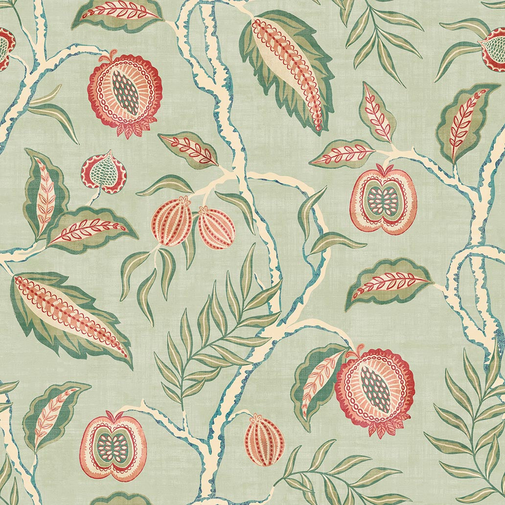 Fruits of Paradise Wallpaper in Soft Green color - pattern number 100024EH - by Seabrook in the Heritage Tales collection